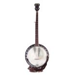 Epiphone five string banjo, mahogany resonator and neck, together with strap and hard case, 96cm