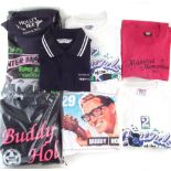 Buddy Holly and Rock n Roll clothing, to include M white Buddy Holly t-shirt, XL black t-shirt,