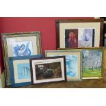 Five framed prints and E.M.C. Morris landscape oil painting. Condition reports are not available for