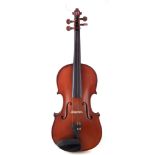 Mirecourt violin labelled G. Fournier, with two piece flamed maple back and red brown varnish,