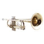 Brass trumpet by Artemis, serial number AL41022, together with padded carry case which measures 56cm