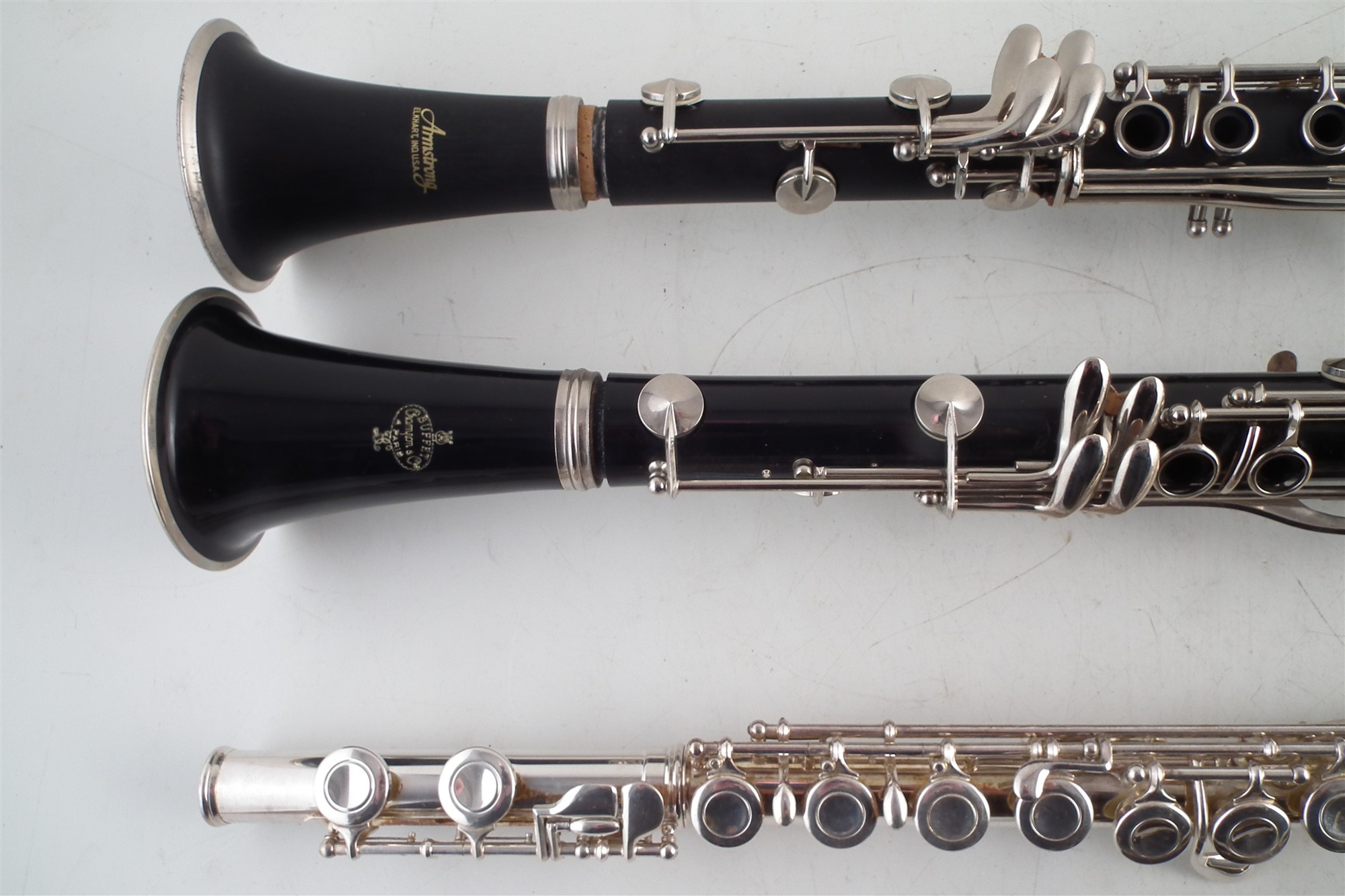 Armstrong clarinet, Buffet clarinet, Lafleur flute, Hohner 64 Chromonica , all with cases. - Image 2 of 4