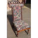 Victorian rosewood prayer/prie dieu chair with floral tapestry upholstery with barley-twist uprights