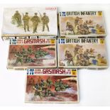 Four Fujimi 1/76 boxed unmade infantry model kit sets and a Dragon 1:35 set Condition reports are