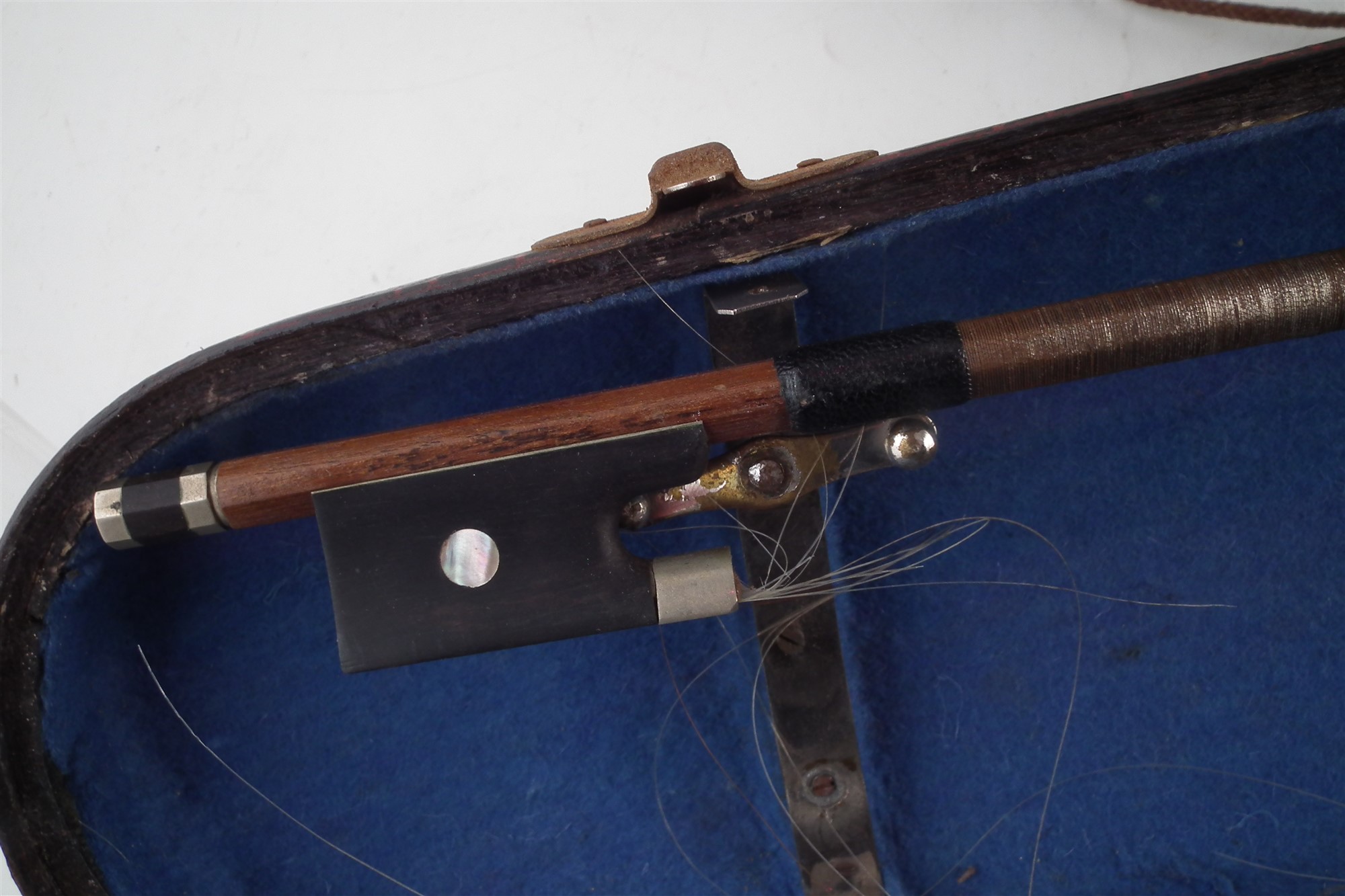 Three instruments to include a violin with two piece back measuring 36cm with case and bow, also a - Image 6 of 7