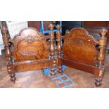 Victorian mahogany single bed head and foot on four turned columns. Condition reports are not