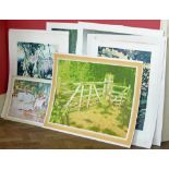 A quantity of unframed modern lithographs by artists such as Terrence Warren, Norman Steven and many