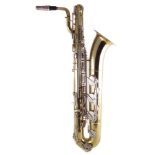 Sonara baritone saxophone, serial number 8392 with strap and hard case which measures 105cm wide.