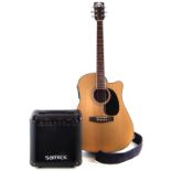 Delta by Guvnor steel string acoustic guitar , cutaway model with lead, Seiko tuner, case and Samick