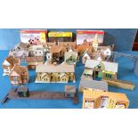 Boxed Hornby Country Station, engine shed, signal box, Scenix village hall/chapel and quantity