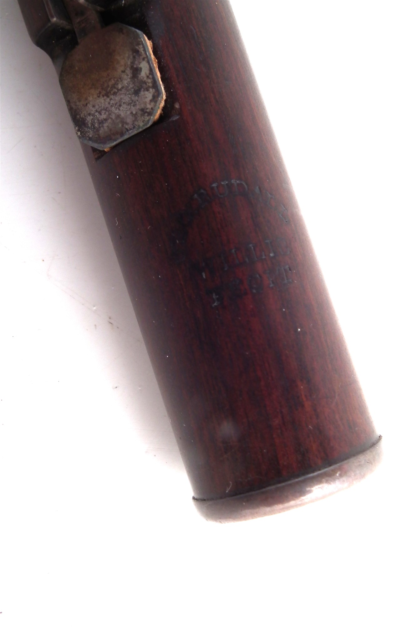 Four key flute by Geo. Rudall , (in F A=440) of Cocus wood, stamped with 5 Clements Inn London - Image 7 of 8