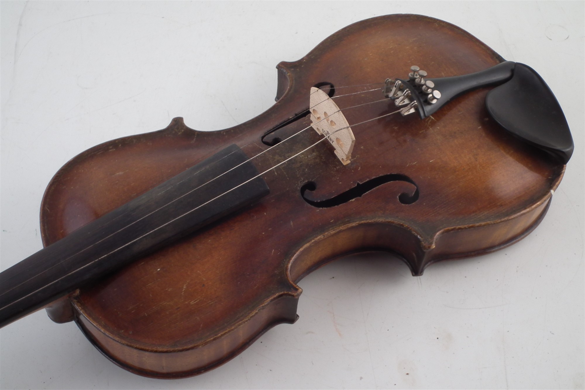 Violin after Stainer , with two piece back stamped Stainer, length of back 35.5cm high with case - Image 2 of 6