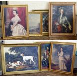 A collection of large ornate gilt framed prints to include portraiture and sporting images Condition