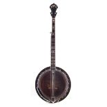 Hondo II Five string banjo, with inlaid fingerboard, multi laminate neck, rosewood resonator with