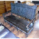 Victorian carved oak settle carved with the date 1732 Condition reports are not available for our