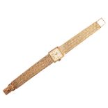 Ladies vintage 9ct gold Rolex bracelet watch , square white metal dial to square yellow gold case,