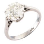 Diamond solitaire platinum ring , the 2.2 carat round old cut diamond claw set to plain polished