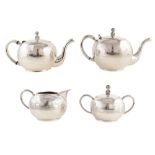 Columbian 900 standard silver 4-piece teaset and tray , comprising round teapot and hot water pot,