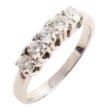 Diamond 5-stone 18ct white gold ring , 5 round brilliant cut diamonds claw set to raised front