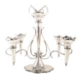 Elkington & Co. silver plated epergne , the tapered cylindrical torch design centre stem with