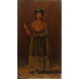 Continental school, 19th century, Lady with tambourine, unsigned, oil on panel, 26 x 14cm, 10.25 x