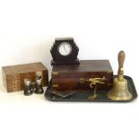 Victorian rosewood writing slope, walnut jewellery box, "The Riverside" Bakalite clock, brass