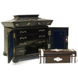 Victorian sarcophagus shaped jewellery box inlaid with mother of pearl and a small glove box