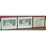 Framed print of Morden Shropshire map, two framed Cecil Aldin prints "Good Morning Mrs Flanagan" and