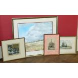 A quantity of four original artworks to include, pastel drawing of Tatton Park by Cameron, etching