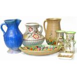 Crown Devon vase and matching dish, two Royal Doulton Dickens ware vases and a collection of other