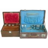 Victorian rosewood and mother of pearl inlaid vanity box and leather travelling case Condition