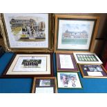 Framed "lords pavilion" print 1980, England Vs West Indies OID players autographs (May 1988), 2