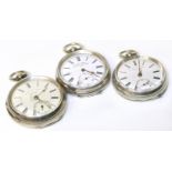 Silver open face pocket watch by J. Renwick, Preston , white enamel dial with Roman numerals and