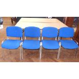 A pair of folding table 183cm x 76cm each and four stacker chairs Condition reports are not