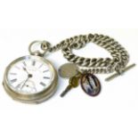 Silver pocket watch by J.G. Graves, Sheffield complete on silver chain Condition reports are not