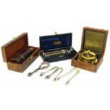 Reproduction cased compass cased ultra lens, reproduction four draw telescope and four sugar nips