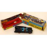 Corgi Toys Batmobile 267, black body, figures, bat logo hubs, original box complete with display