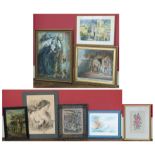 Collection of various artworks to include oil painting "Elders" by Rowland Dumbadze, Ralph Lamprell,