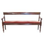 19th century mahogany framed waiting room or hall bench on turned front legs 167cm wide Condition