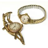 Two ladies 9ct gold watches on plated straps Condition reports are not available for this auction