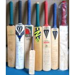 Seven signed cricket bats, Warwickshire (1994), Glamorgan, Worcester "Ian Botham Attack", Kent,