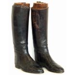 Pair of ladies black leather riding boots with wooden trees. Condition reports are not available for