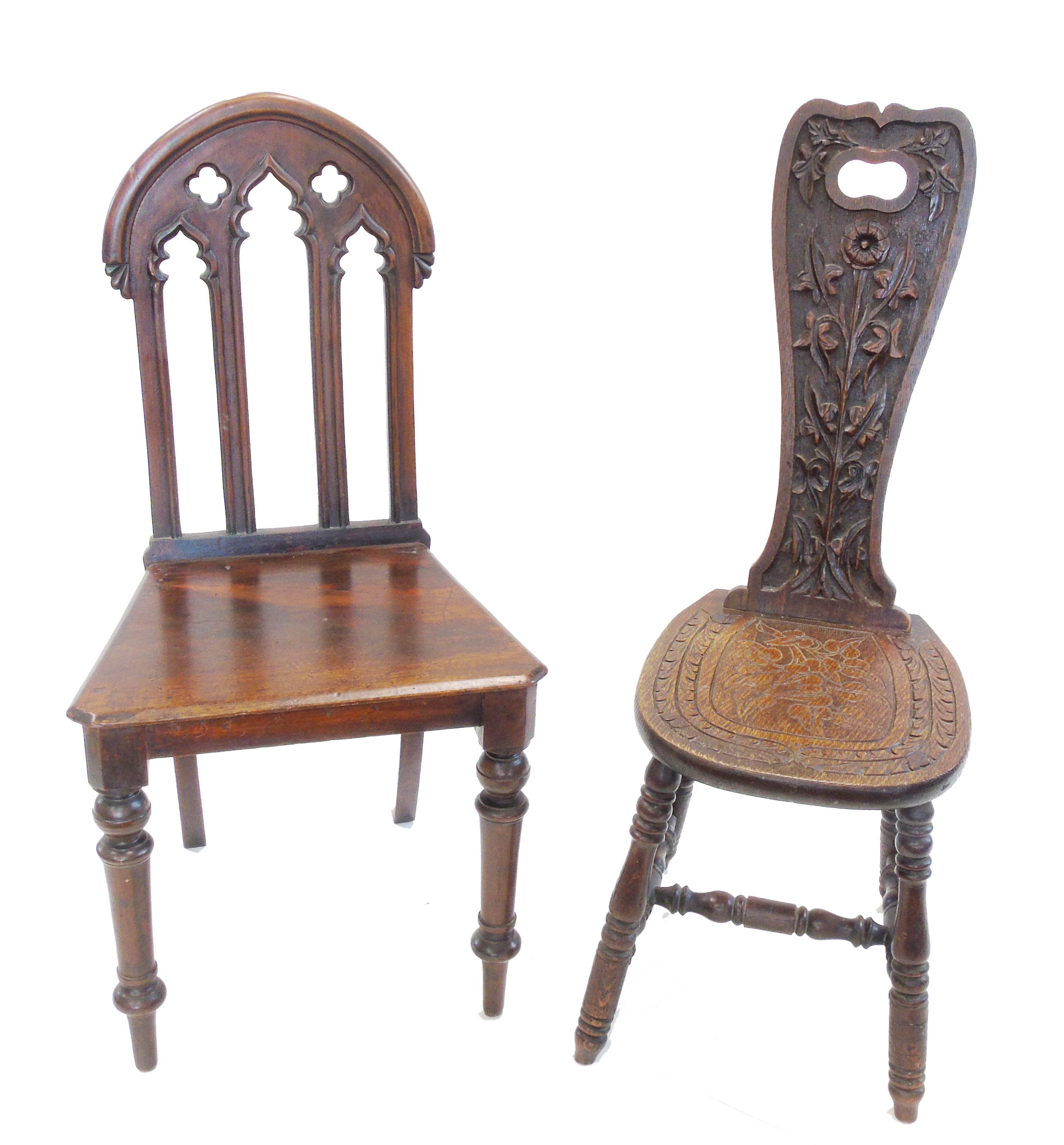 Jacobean style oak spinning chair 19th century mahogany hall chair Condition reports are not