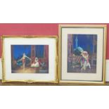 Edmond Dreuse, 20th century, Eastern interior scenes with figures, both signed, watercolour