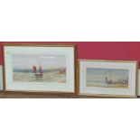 Thomas Mortimer, 19th century, two coastal scenes with boats and figures, watercolours (2).