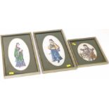 Three framed hand painted Chinese figures on rice paper. Condition reports are not available for