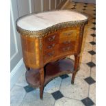 Louis XVI style kidney shaped three drawer chest with brass gallery rim Condition reports are not