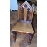 Victorian Gothic style mahogany hall chair. Condition reports are not available for this auction