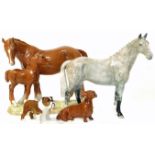 Beswick chestnut mare and foal, another horse and two small dogs (no damage or restoration)