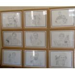 Nine 20th century framed pencil drawings of famous racing circuits 90 x 70cm signed Martin Spezig